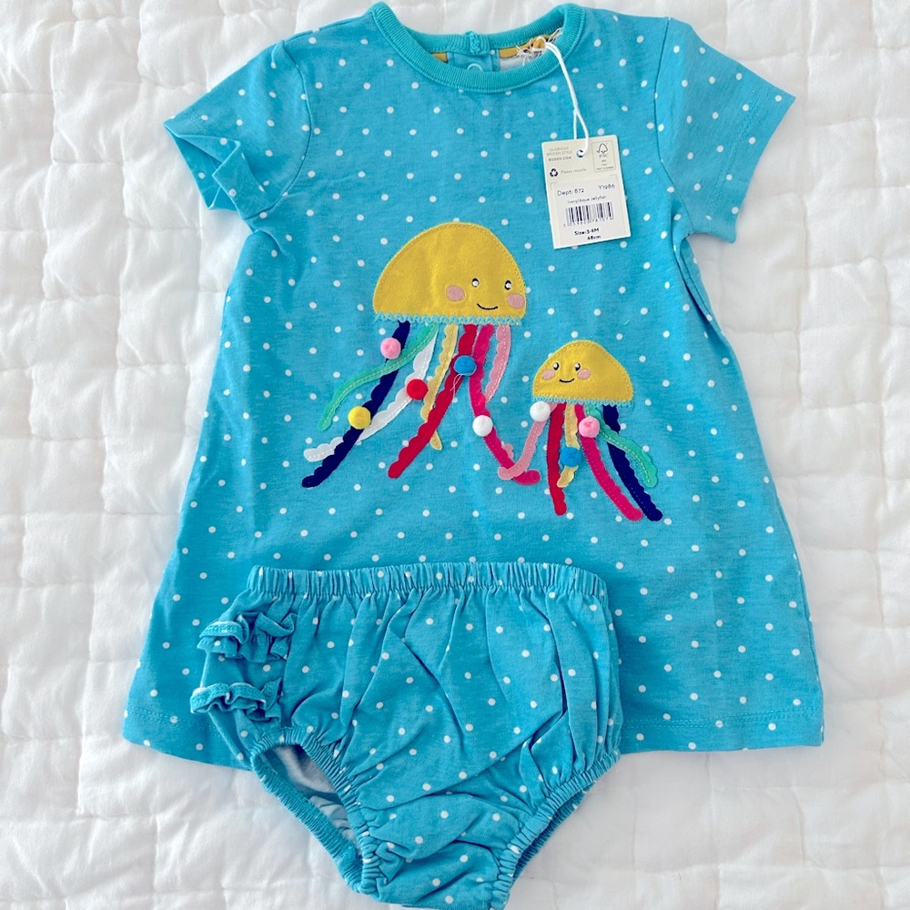 NWT Baby Boden appliqué dress and bloomer